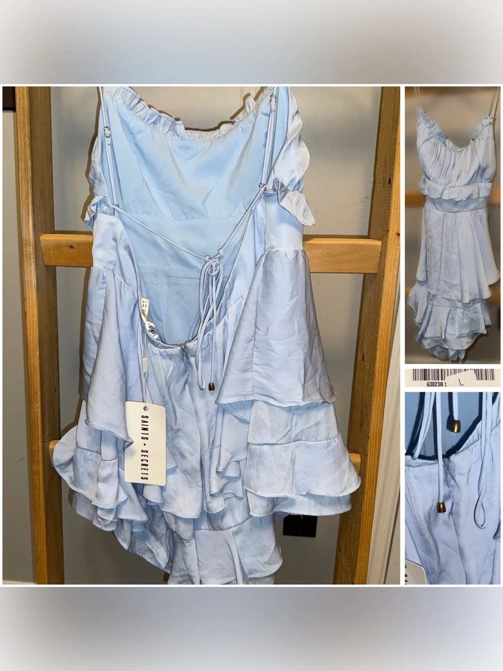 NWT SAINTS + SECRETS Powder Blue Ruffle Mini Dress with Drawstring - Picture 1 of 11